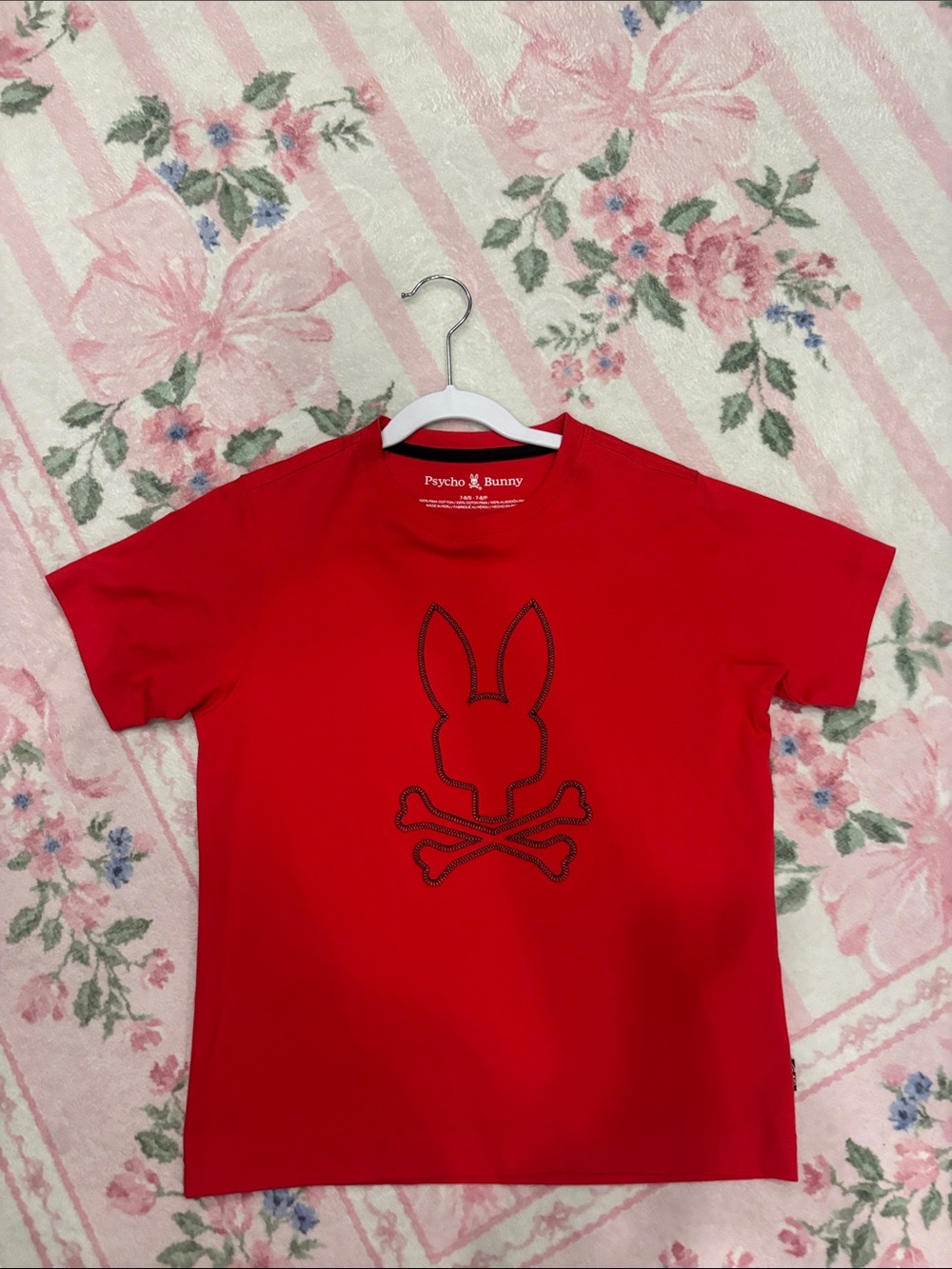 Boys Psycho Bunny Red Short-Sleeve Tee with Black Bunny Skull Graphic